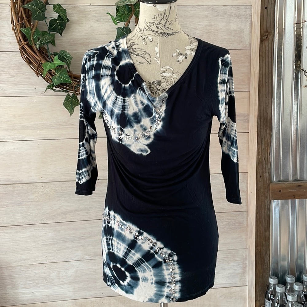 *inc Navy Tie Dyed Embellished Top S